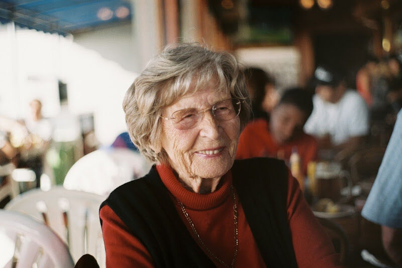 Senior with mobility issues is about and about